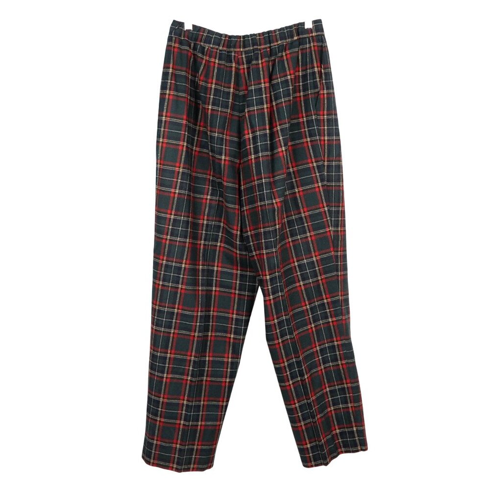 Koret VTG Plaid Tartan Pleated Pants 12 Womens Red Green Wool Blend High Waist - Picture 6 of 6